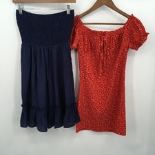 Mini Dress Bundle Women S Navy Red Party Boho Floral Cottage Casual Smocked