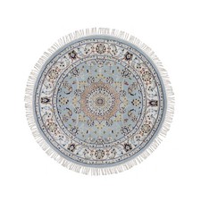 3'2"x3'2" Light Blue Nain Wool and Silk Hand Knotted 250 KPSI Round Rug 92581