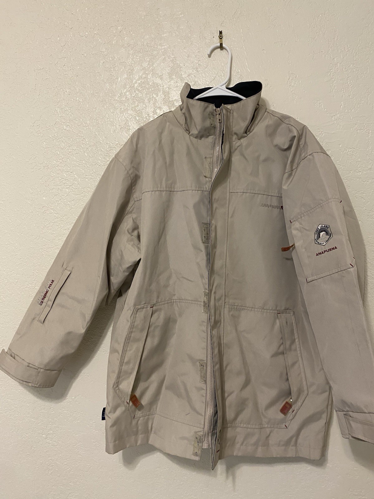 Chaqueta de Vela Exterior Vintage ANAPURNA Para Hombre M Beige Azul Malla Forrada Canadá