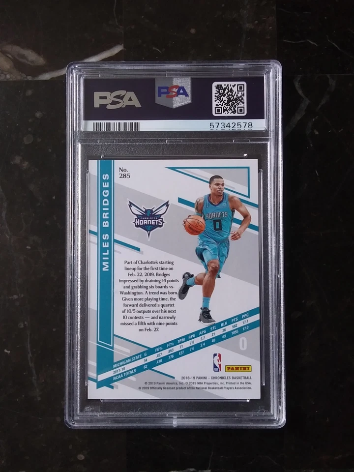 2018 Panini Chronicles Green PSA Pop 1 of 2 Miles Bridges ROOKIE #285 PSA 10 GEM - Image 2 of 2
