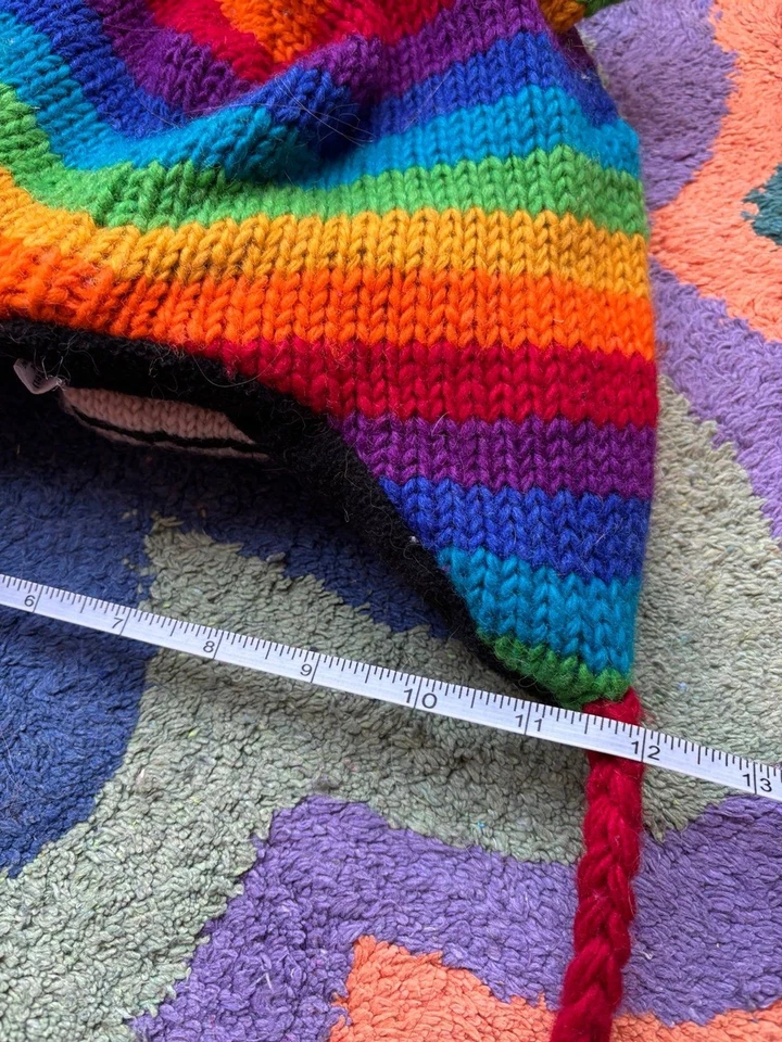 Yak n Yeti Rainbow Monkey 豆豆帽带耳扣 100% 羊毛 — 第 3/4 张图片