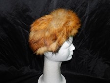 Vintage S Small Red Fox Fur Hat Pillbox Style Woman Topper 50s 60s