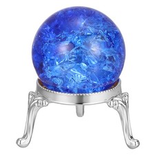 Crystal Ball 40mm, Ice Cracked Glass Ball with Metal Stand, Dark Blue/Silver