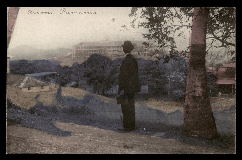 Mayfairstamps Panama man standing on hill looking at city picture Post Card aaz_