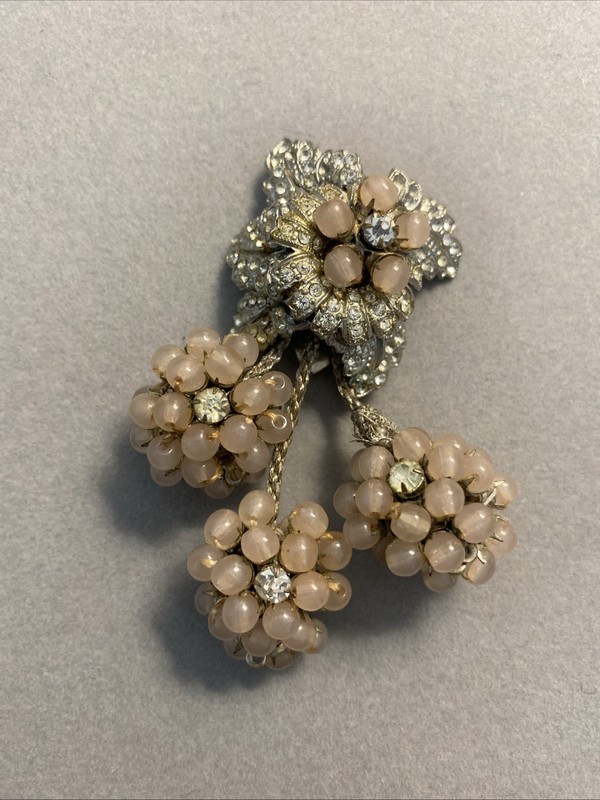 Vintage Pink Glass & Rhinestone Dress Fur Clip - Haskell?