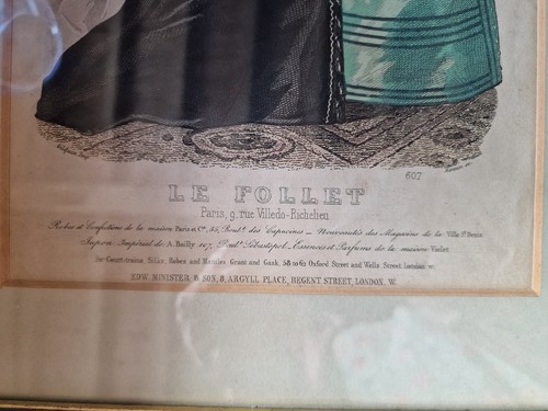 Antique 1860s Le Follet Paris Victorian Fashion Plate Hand Coloured Engraving (photo 3)