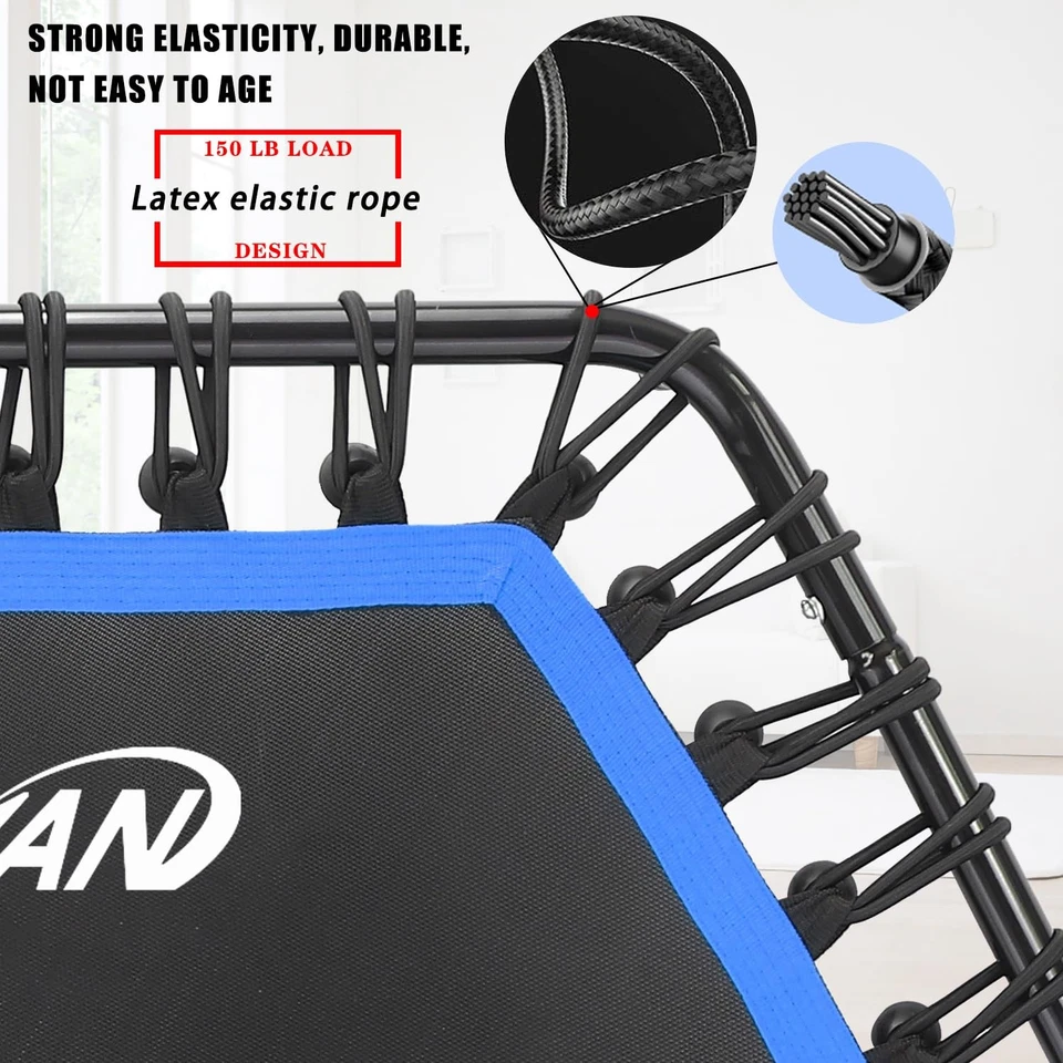 48'' Fitness Trampoline with Adjustable Handle Bar, Silent Trampoline Bungee ... - Image 3 of 4