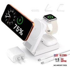 3 in 1 Charging Station, 25W Foldable Magnetic Fast Wireless Charger Stand for