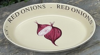 Vintage sehr große Ofen Braten Backen Servierform. Rote Zwiebel Design. Selten.