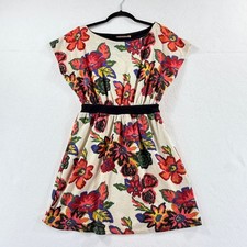 Hazel Floral Knit Mini Dress Womens Small Cream Multi Boho Retro Chic Anthro