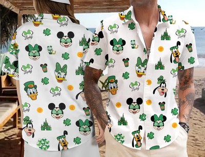 Disney St Patrick Mickey Friends Irish Shamrock Vacation Trip Hawaiian Shirt