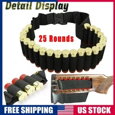 Rifle Bullet Cartridge Bandolier Ammo Belt Shotgun Buttstock 25 Shell Holder