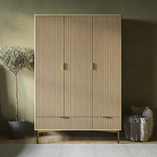 Oak and Gold Ribbed 3 Door Triple Wardrobe with 2 Drawers - Valencia VLC016