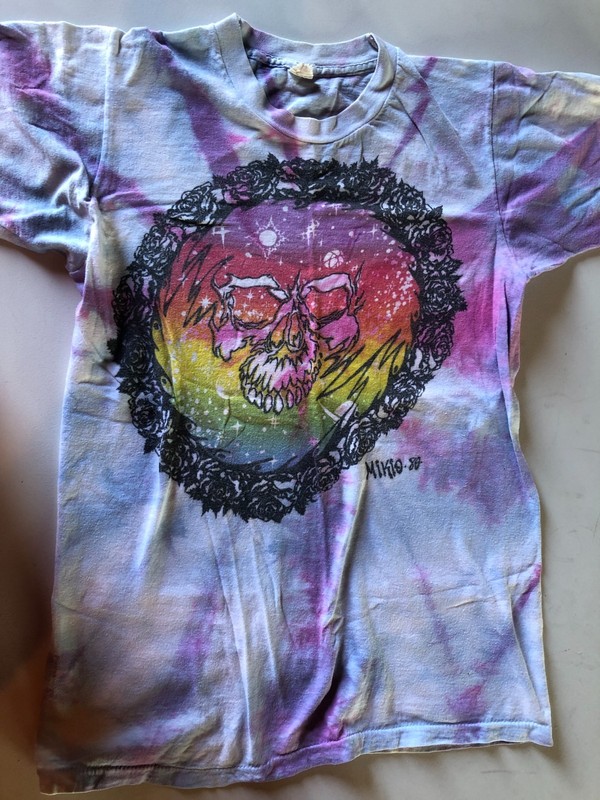 VINTAGE DEAD Mikio  1980 Tiedye Skeleto Skull Roses Star Grateful Dead T Shirt M
