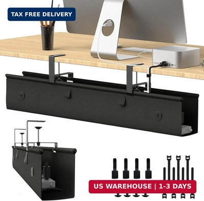 Under Desk Cable Management Tray, 40-inch No-Drill Cord Organizer with Anti-Sag