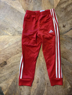adidas Boys Red/White 3-Stripe Track Pants Size 4 Regular Fit Pull-On