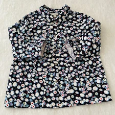 CJ Banks Womens Blue Roll Tab Sleeve Floral Preppy Button Up Jacket 2X