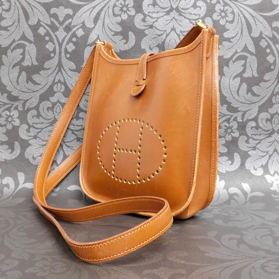 HERMES Evelyne TPM Mini Brown Leather Crossbody Shoulder Bag #311 Rise-on