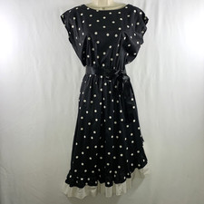 VTG Polka Dot Asymmetrical Belted Midi Dress XS/S Retro Rockabilly Pin Up Twee