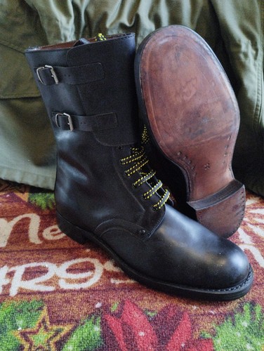 COMBAT LEATHER BOOTS ITALIAN POLICE 1964 60S BUCKLE N 43 EU N 10 US STIVALI NEW