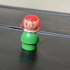 Vtg Fisher-Price Little People Wood Girl Red Hair Green Dress Collar Pigtails