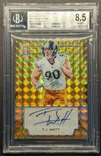 T.J. WATT Auto 2019 Spectra Signatures Neon Gold Mosaic Prizm BGS 8.5 SSP /10
