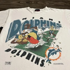 1994 White Looney Tunes NFL Miami Dolphins Taz Football Graphic shirt HN4794