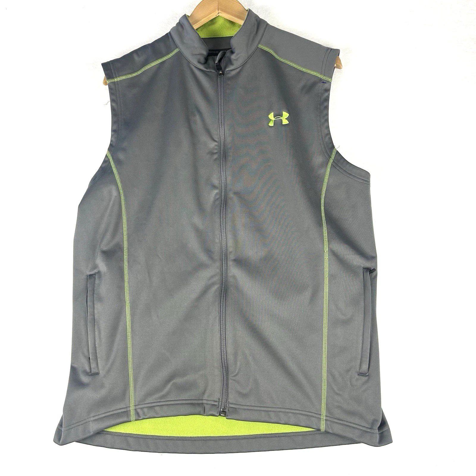 Under Armour Vest Mens Large Gray Softshell Fleece Lined Full Zip Outdoor Sport