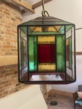 Beautiful ARTS & CRAFTS STAINED GLASS CEILING LIGHT pendant hanging art deco