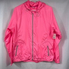 Danskin Now Women s Neon Pink Lightweight Hooded Windbreaker Jacket Large NWT