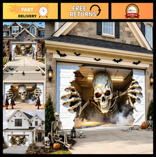Realistic Halloween Garage Door Cover 16x7 FT, Spooky Scene Decoration, Outdoor