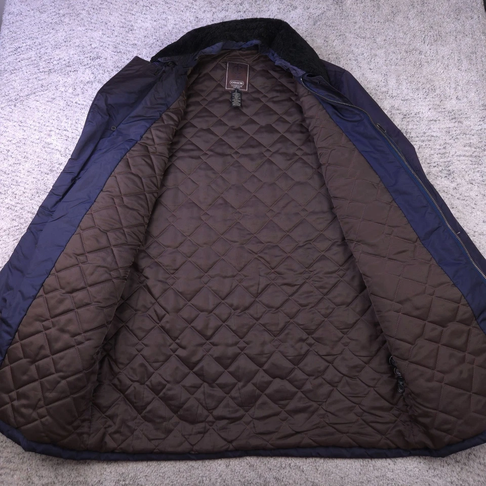 Coach Coat Men Large Jacket Car Chore Shearling Collar Overcoat Leatherware Blue - Image 3 of 4