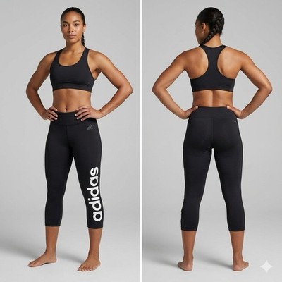 adidas Women's NWT CLIMALITE 3/4 Cropped Leggings Black/White Size L BR3504