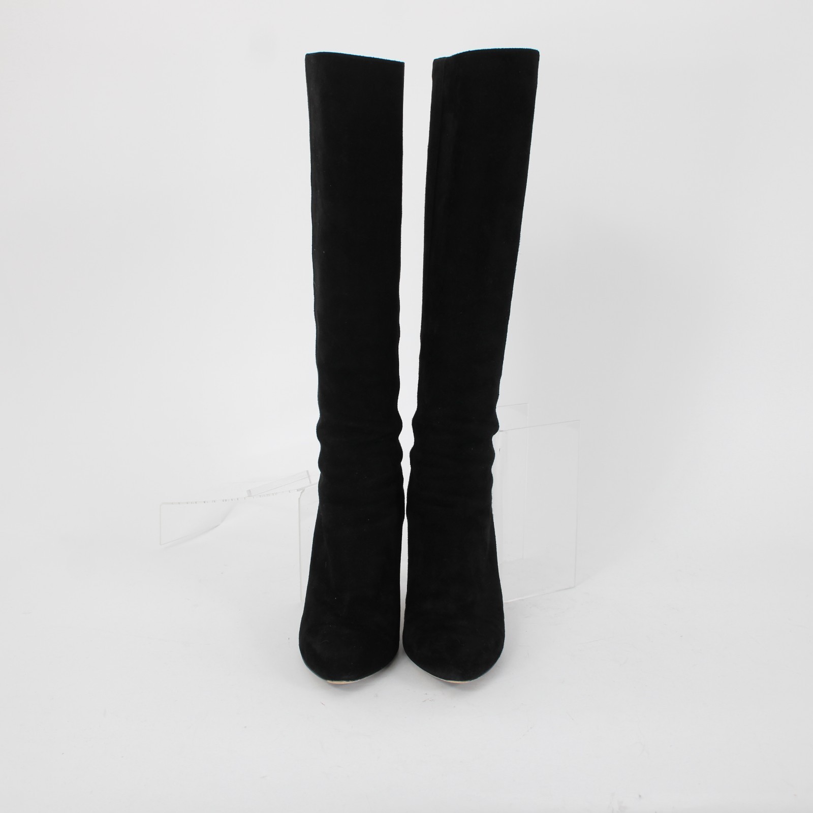 SAOLA Stivali Jimmy Choo taglia 35 5 neri scamosciati 14" suola pelle tacco 3" zip posteriore con sacchetto antipolvere