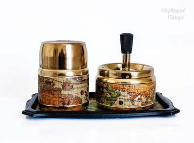 Maps Design Smokers Set mit drehbarem Aschenbecher, Tabaktopf und Rolling Tray