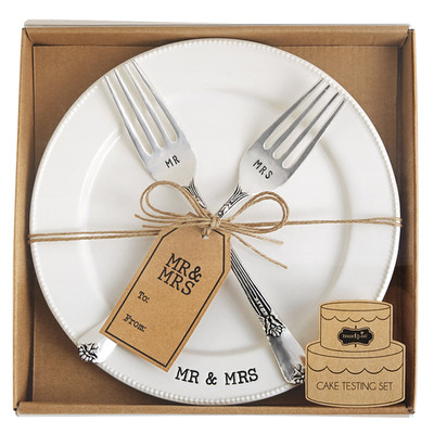 Mud Pie Mr. Mrs. Plate Fork Set White 4235006