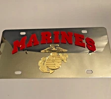 Marines Red USMC Gold Insignia stainless steel vanity license plate Refective