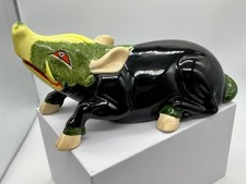 The Year of the Boar pig ceramic figurine made in Japan green black