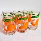 Orange Juice Glasses Set 6 Citrus Print Anchor Hocking 1987 Vintage
