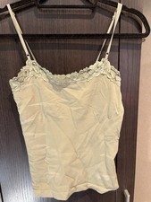 Women s Beige Solid Lace Trim Camisole Tank Top, Adjustable Straps, M