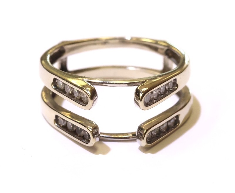 14k White gold .24ct SI1 G diamond wedding band ring 3.7g Jacket enhancer guard