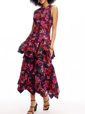 Ulla Johnson Mural Floral Tiered Ruffle Midi Dress Hibiscus Magenta - Size 0