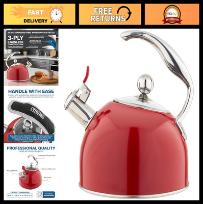 3-Ply Stainless Steel Tea Kettle 2.6 Quart Stovetop Hot Water Pot, Induction Rea