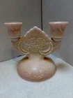 Vintage Jeannette Candle Stick Holder Shell Pink Milk Glass Double 5–/2”x 4-1/2”