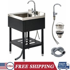 22'' Stainless Steel Utility Sink Freestanding Single Bowl Kitchen Sink w/Faucet