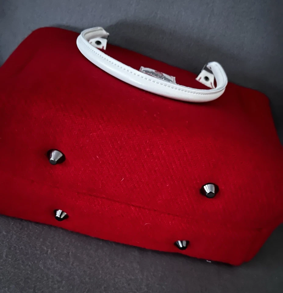 Red Harris Tweed Large Tote Bag With White Leather Handles- New - Image 2 of 4