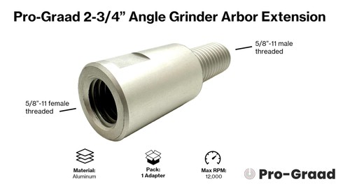 Pro-Graad 2-3/4" Aluminum Angle Grinder Arbor Extension, 5/8”-11 Thread,... - Afbeelding 2 van 7