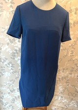 Whistles UK Size 8 Blue Crepe Shift Dress, Round Neck short sleeve