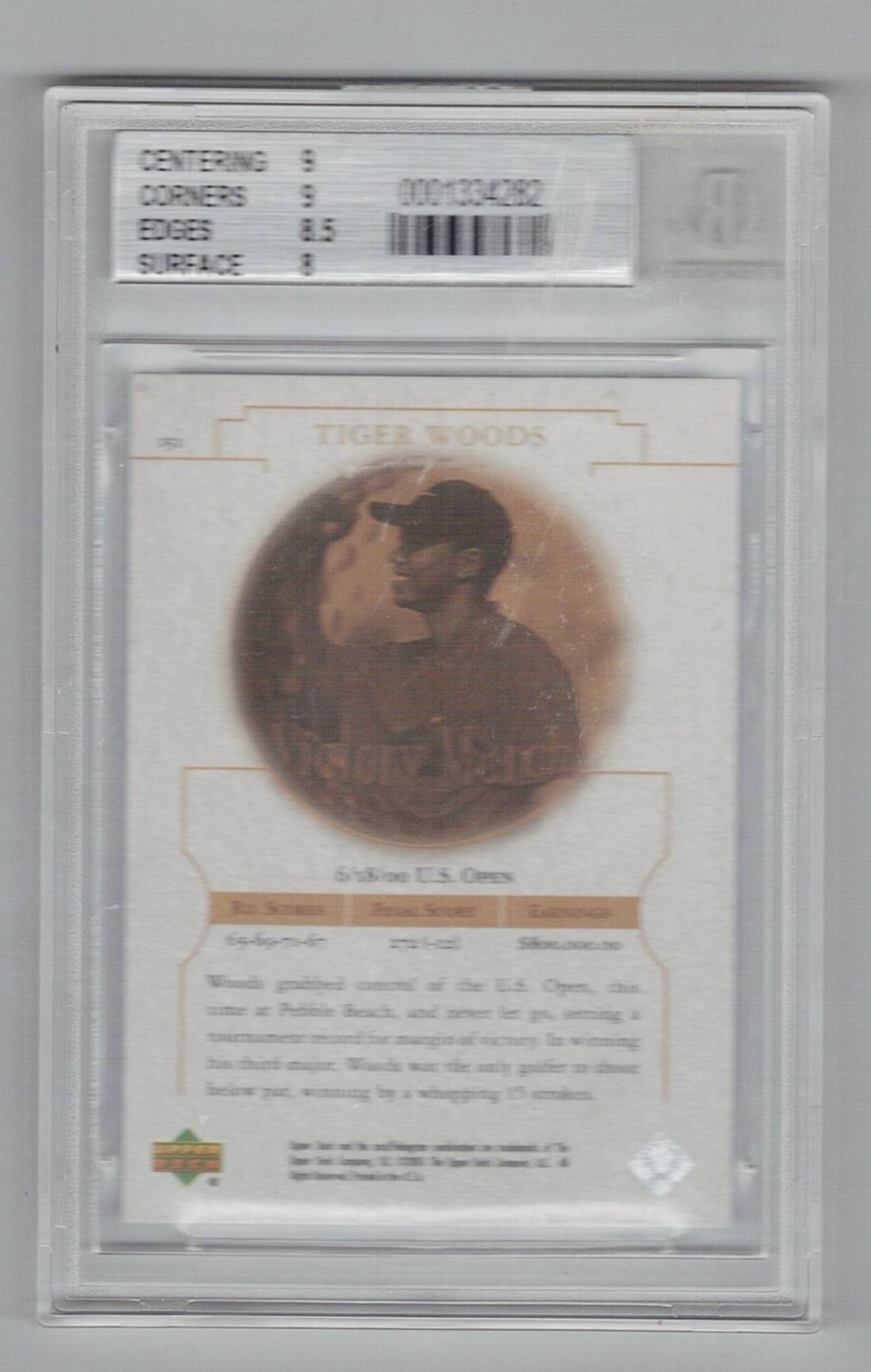 2001 UPPER DECK TIGER WOODS ROOKIE VICTORY MARCH #151 GRADED 8.5 view 2