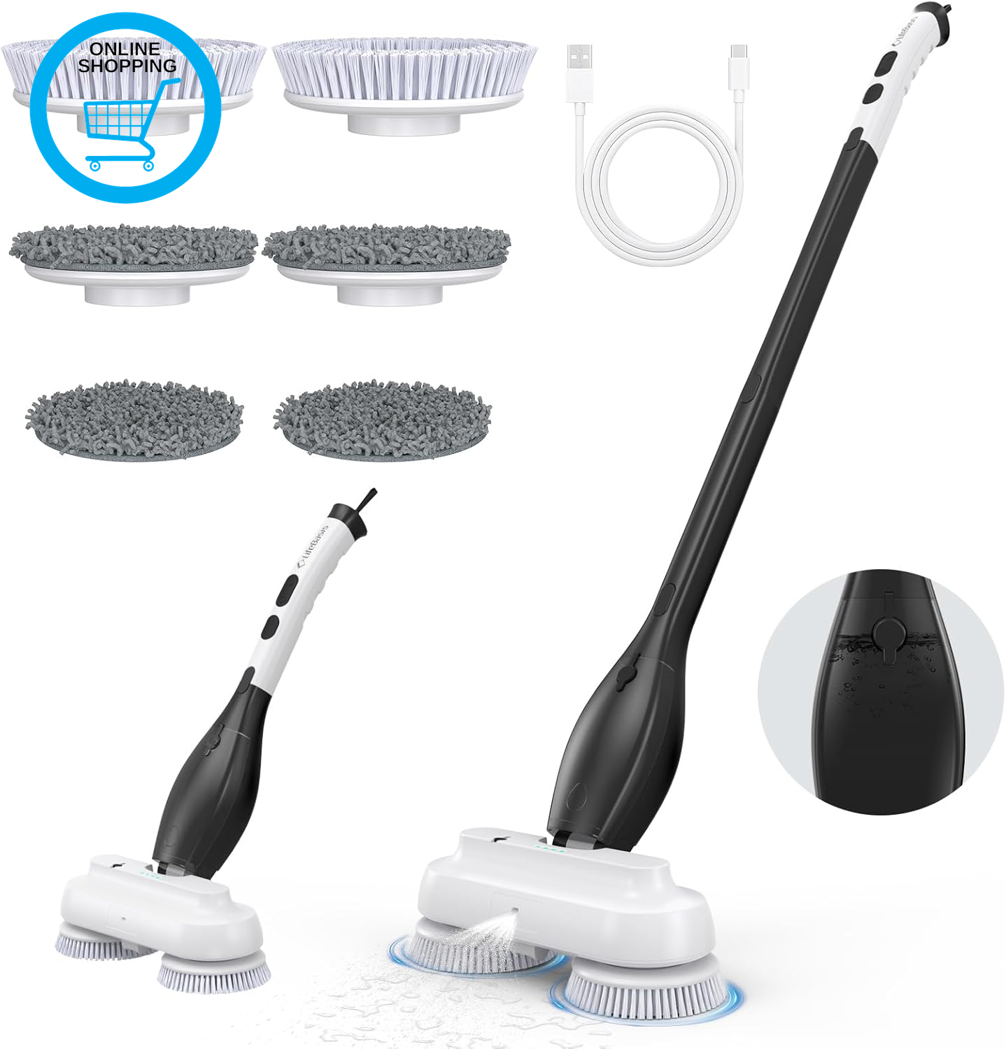 2-In-1 Electric Spin Mop & Scrubber with IPX8 Waterproof Spray Mop 800ML Water T